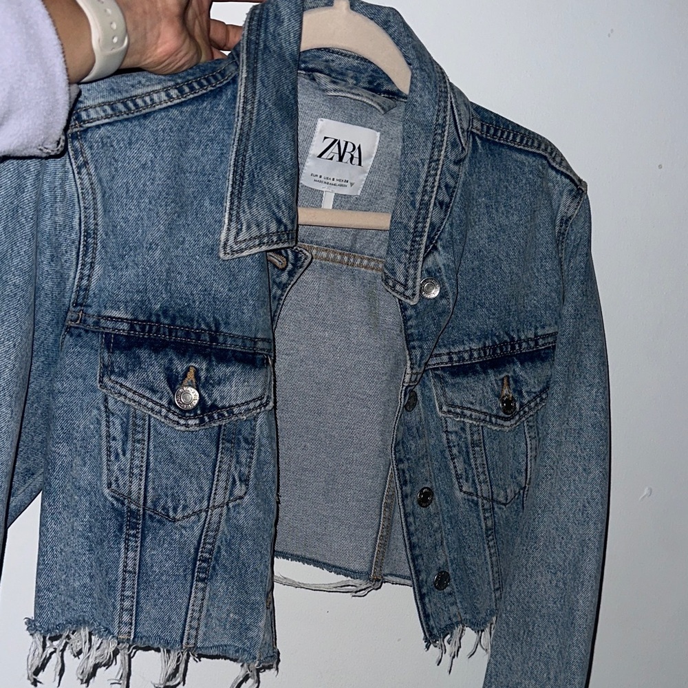 Zara Distressed Blue Denim Jacket